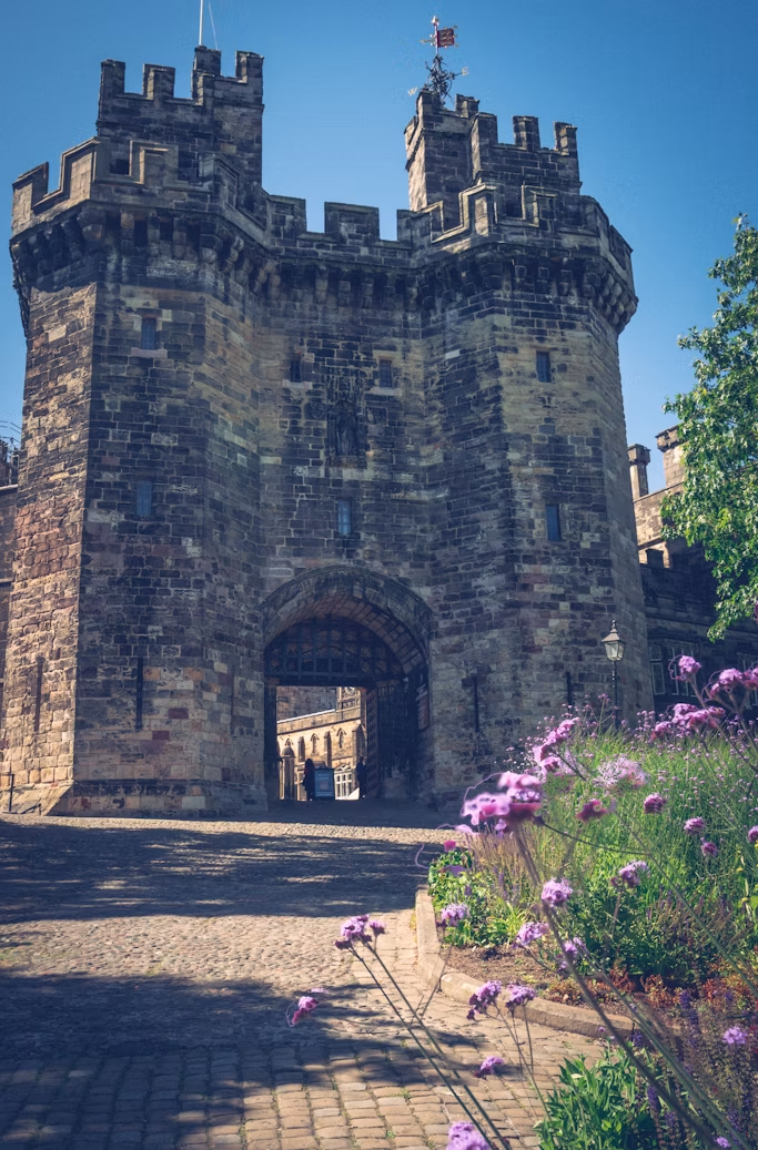Historic stone gateway at Lancaster Castle