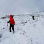 hikers climbing snowy mountain in trentino italy