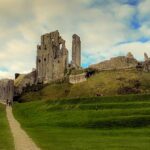 Ruins of Corfe Castle in the Dorset countryside