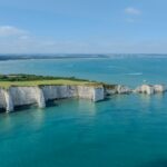 Old Harry Rocks and the Dorset coastline from above