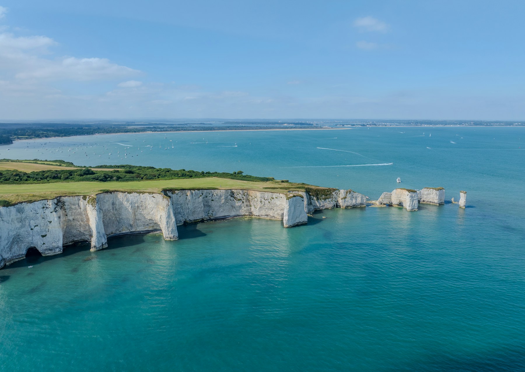 Old Harry Rocks and the Dorset coastline from above