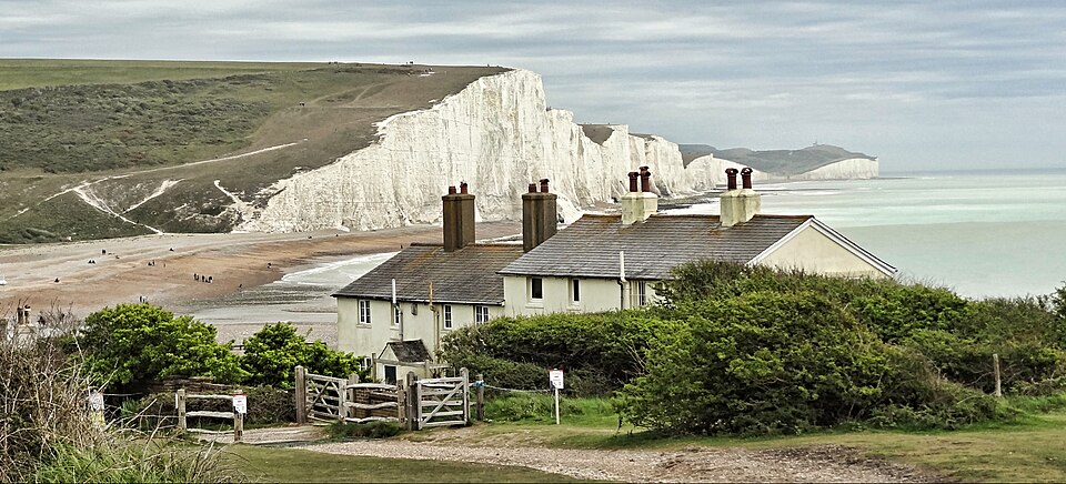 Coastguard cottages and the Seven Sisters cliffs in East Sussex