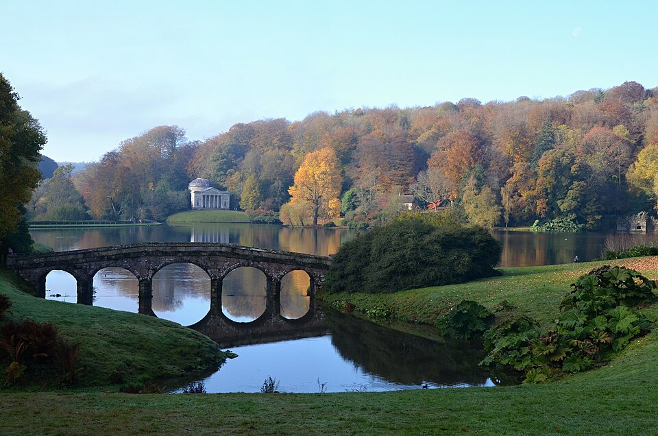 Palladian bridge and lake at Stourhead landscape garden